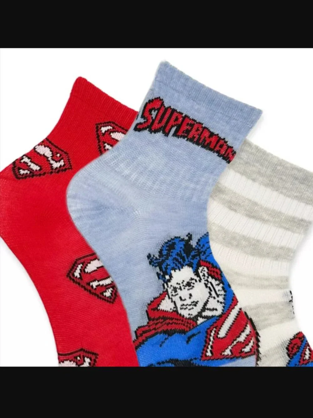 NWT Bundle of 2 Boys' Warner Bros. Crew Superman Socks 3 pack - M/L (sizes 3-10)